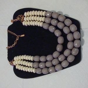 Three Strand Grey & White Faceted Necklace